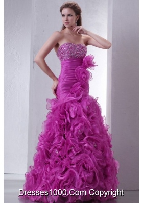 Sweetheart Beading and Rolling Flowers Mermaid Fuchsia Prom Gowns