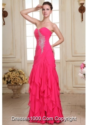 Sweetheart Floor-length Beaded Decorate Hot Pink Prom Pageant Dress