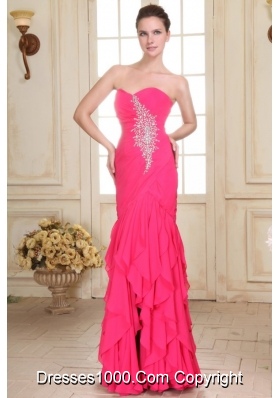 Sweetheart Floor-length Beaded Decorate Hot Pink Prom Pageant Dress