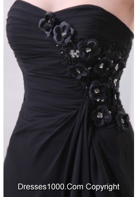 Exquisite Black Strapless High Low Prom Dress with Appliques