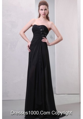 Exquisite Black Strapless High Low Prom Dress with Appliques