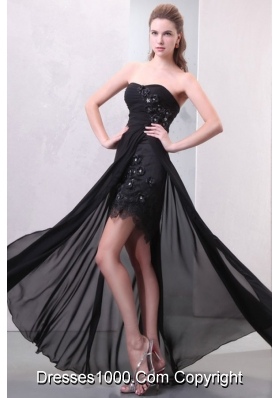 Exquisite Black Strapless High Low Prom Dress with Appliques