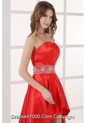 Sweetheart High-low Red Empire Prom Celebrity Dress with Beading