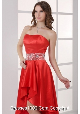 Sweetheart High-low Red Empire Prom Celebrity Dress with Beading