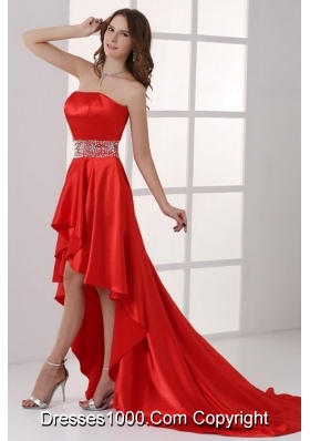 Sweetheart High-low Red Empire Prom Celebrity Dress with Beading