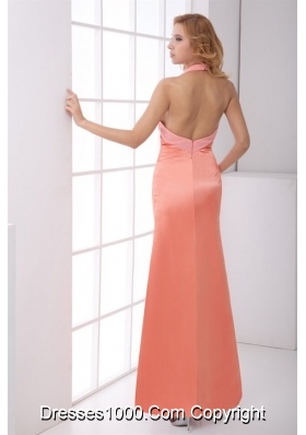 Halter Top Column Backless Prom Dress with V Neck and Slit