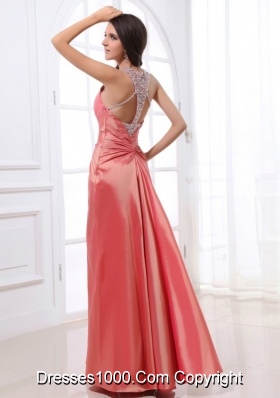 Floor Length Beading Decorate Prom Dress with Ruches and Straps