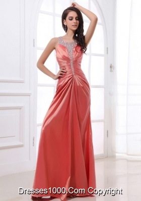 Floor Length Beading Decorate Prom Dress with Ruches and Straps