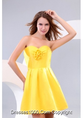 Yellow Sweetheart Prom Homecoming Dress with Hand Made Flowers