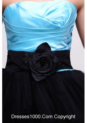 Blue and Black Strapless Senior Prom Dress with Ruches and Layers