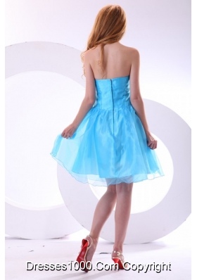 Aqua Blue Strapless Beading and Flowers Decorate Senior Prom Dress