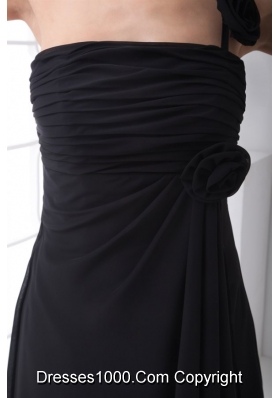 Black One Shoulder Floor Length Prom Evening Dress with Ruche