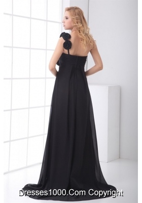 Black One Shoulder Floor Length Prom Evening Dress with Ruche