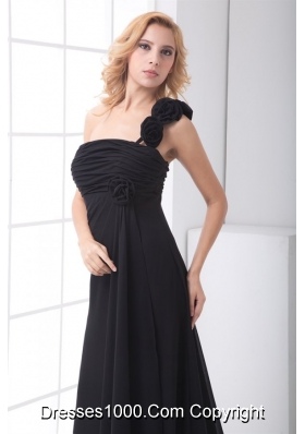 Black One Shoulder Floor Length Prom Evening Dress with Ruche