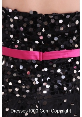 Black Short Princess Strapless Party Dress with Sash and Sequins