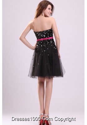 Black Short Princess Strapless Party Dress with Sash and Sequins