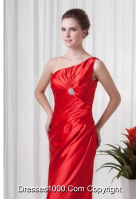 Red One Shoulder Taffeta Prom Mother Dress with Ruches