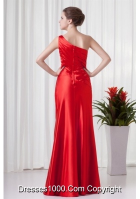 Red One Shoulder Taffeta Prom Mother Dress with Ruches