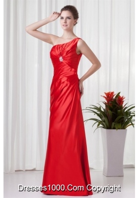 Red One Shoulder Taffeta Prom Mother Dress with Ruches