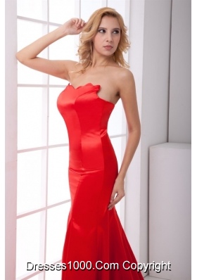 Bright Red Sweetheart Mermaid Prom Evening Dress with Brush Train