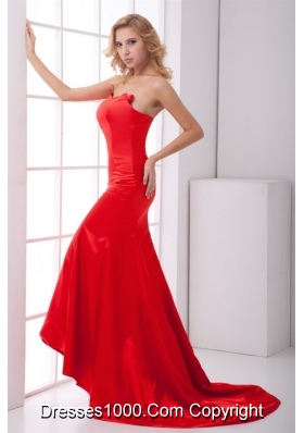 Bright Red Sweetheart Mermaid Prom Evening Dress with Brush Train