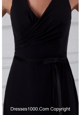 Sexy V Neck Black Prom Mother Dress with Zipper Up Back