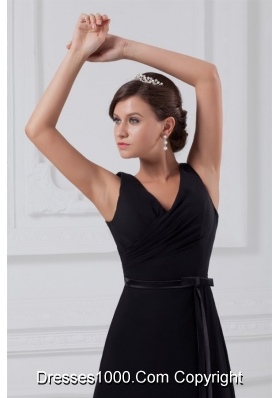 Sexy V Neck Black Prom Mother Dress with Zipper Up Back