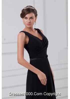 Sexy V Neck Black Prom Mother Dress with Zipper Up Back