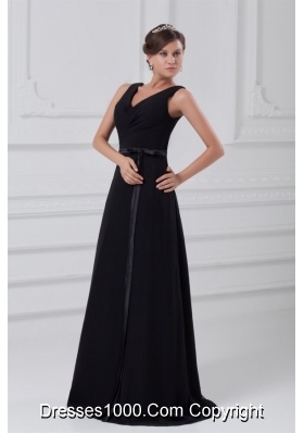 Sexy V Neck Black Prom Mother Dress with Zipper Up Back