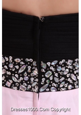 Black and Baby Pink Sweetheart Prom Dress with Beading and Ruches