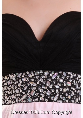 Black and Baby Pink Sweetheart Prom Dress with Beading and Ruches