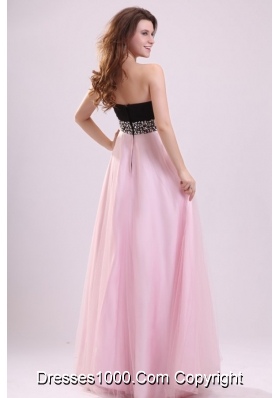 Black and Baby Pink Sweetheart Prom Dress with Beading and Ruches