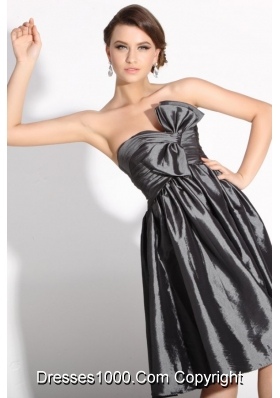 Classy Grey Empire Bridesmaid Dress with Bowknot and Ruches