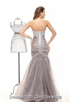 Mermaid Grey Prom Celebrity Dress with Beading and Ruches