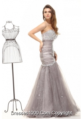 Mermaid Grey Prom Celebrity Dress with Beading and Ruches