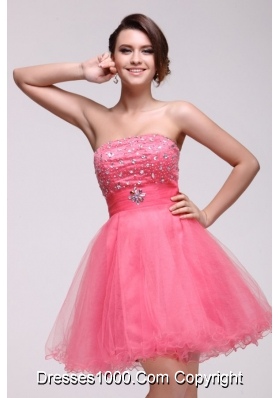 Pink Princess Party Prom Dress with Beading and Layered Skirt