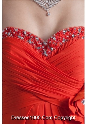 Bright Red Sweetheart Chiffon Prom Dress with Beading and Flower