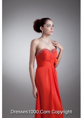 Bright Red Sweetheart Chiffon Prom Dress with Beading and Flower