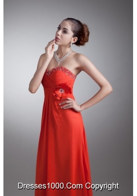 Bright Red Sweetheart Chiffon Prom Dress with Beading and Flower