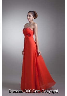 Bright Red Sweetheart Chiffon Prom Dress with Beading and Flower