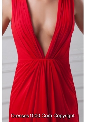 Sexy Red Deep V Neck Chiffon Prom Evening Dress with Straps