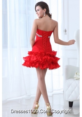 Short Sweetheart Prom Mini Dress with Ruching Bodice and Ruffles