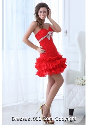 Short Sweetheart Prom Mini Dress with Ruching Bodice and Ruffles