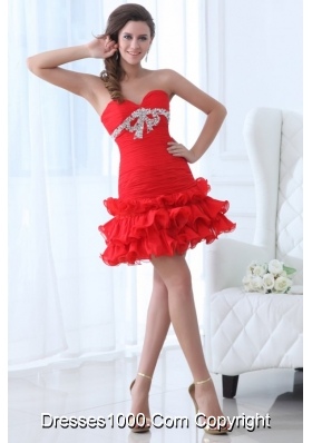 Short Sweetheart Prom Mini Dress with Ruching Bodice and Ruffles