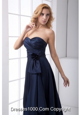 Navy Blue Sweetheart Prom Mother Dress with Ruches and Bowknot