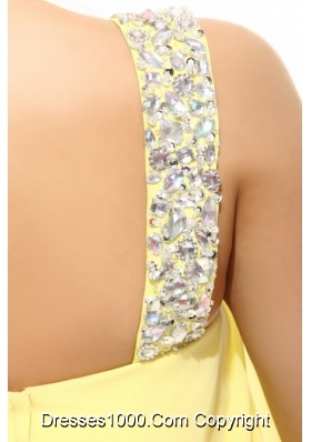 Light Yellow Chiffon High-low Prom Dress with One Shoulder Beading