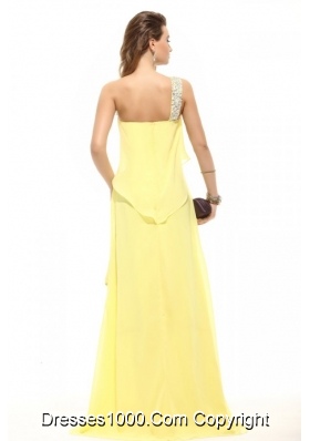 Light Yellow Chiffon High-low Prom Dress with One Shoulder Beading