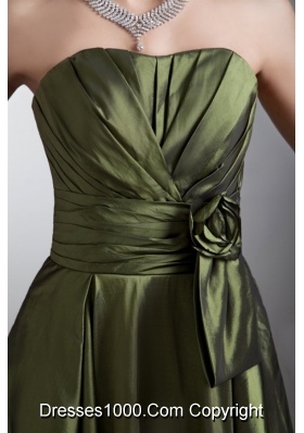 Olive Green Simple Strapless Prom Bridesmaid Dress with Bowknot