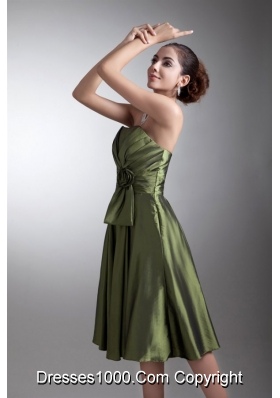 Olive Green Simple Strapless Prom Bridesmaid Dress with Bowknot