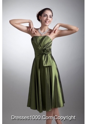 Olive Green Simple Strapless Prom Bridesmaid Dress with Bowknot